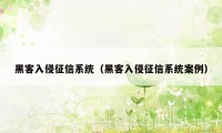 黑客入侵征信系统（黑客入侵征信系统案例）